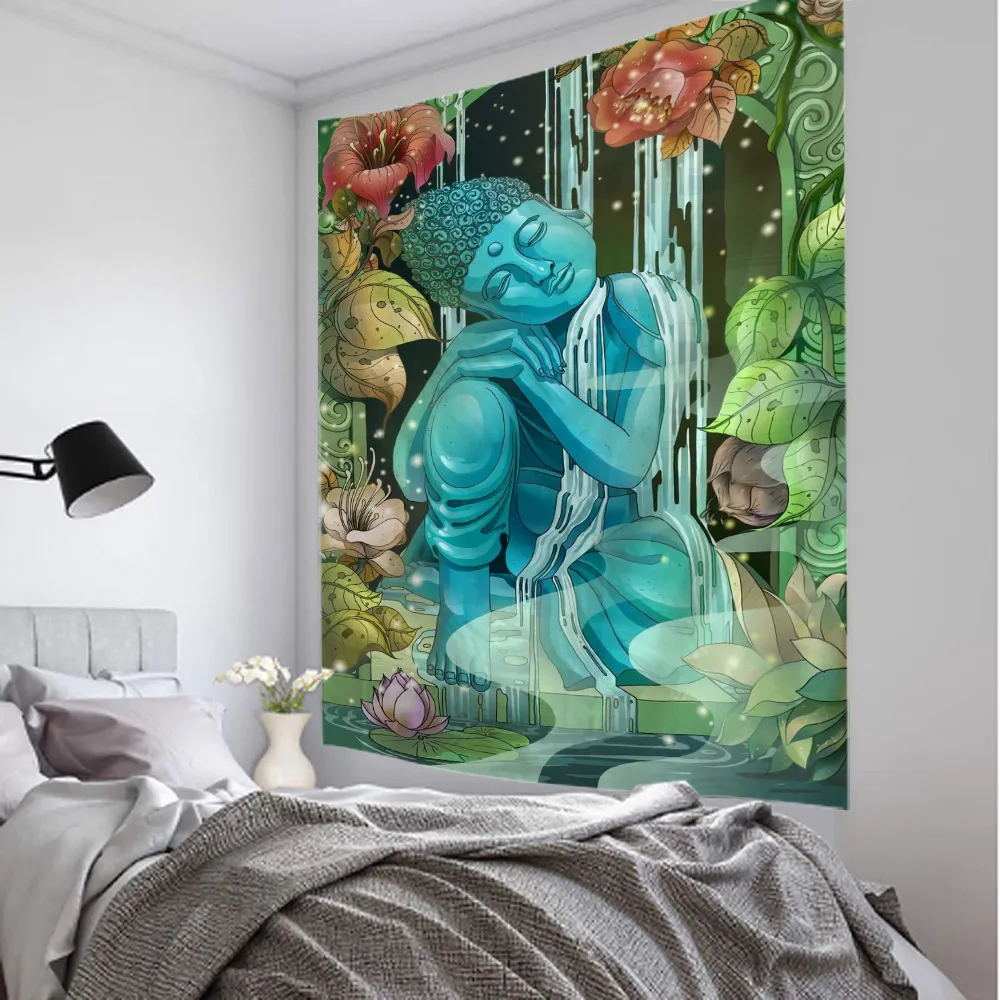 Buddha tapestry wall hanging secure packaging shipping protection worldwide delivery home decor.