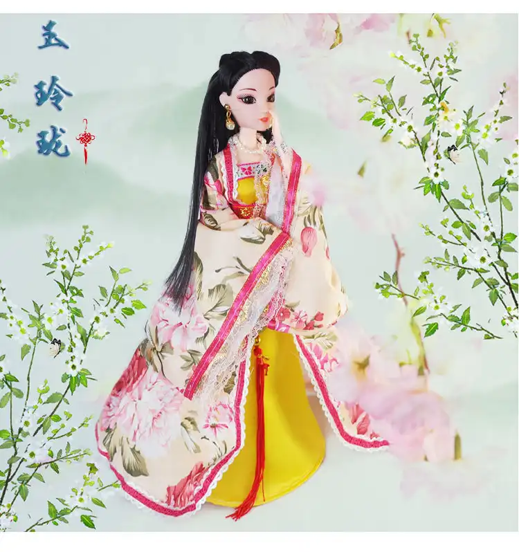 BJD doll set contents layout showing complete Chinese style costume and accessory components.
