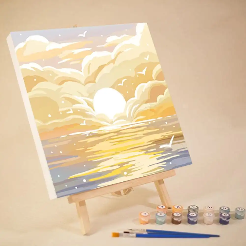 Wall display options showing framed sunset artwork in different interior styles.