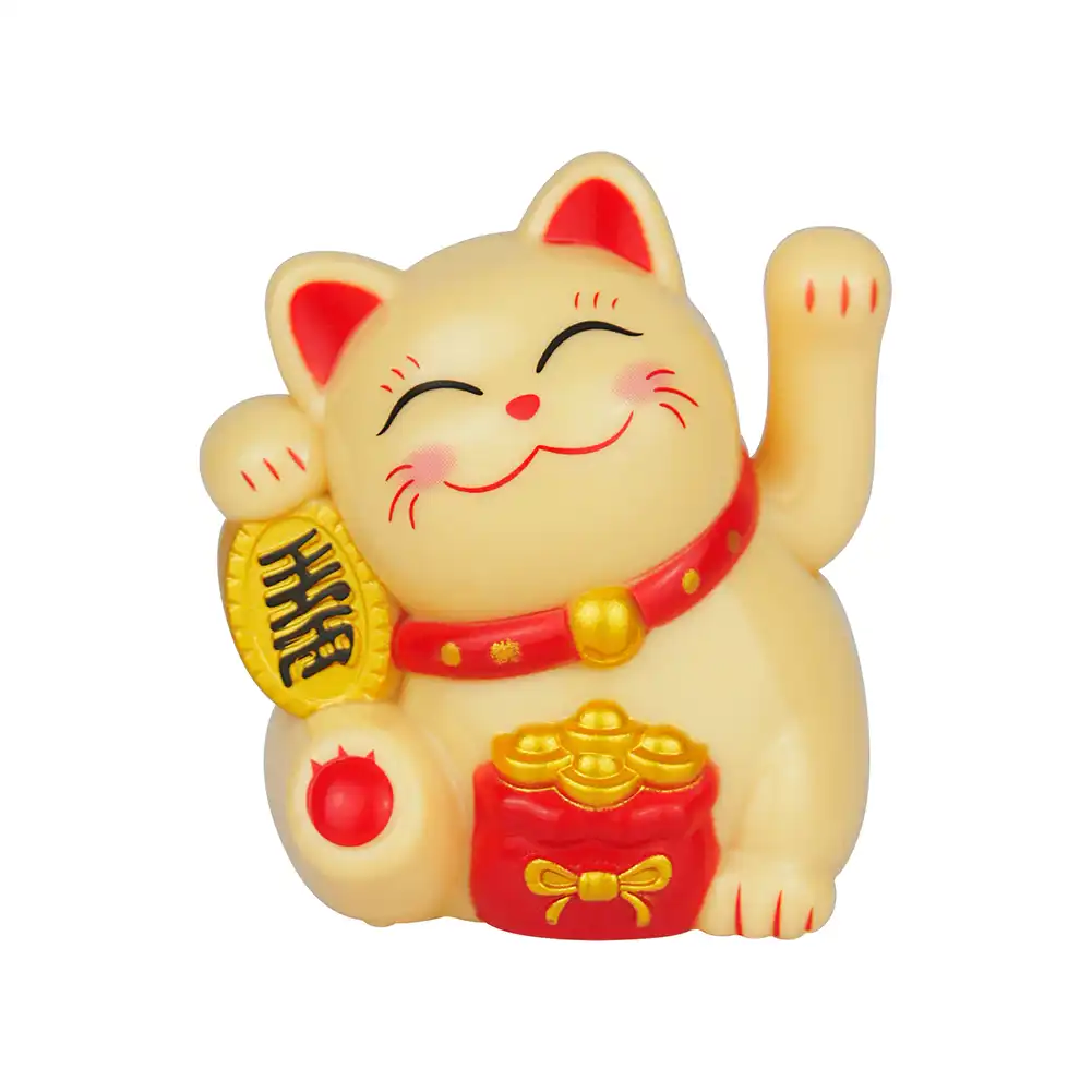 Solar powered waving cat ornament ready to bring fortune and joy to new owner.