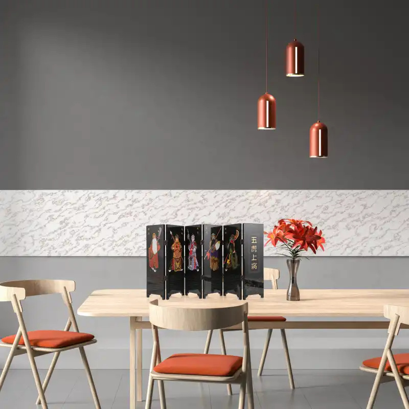 Compact folded position of mini wooden room divider perfect for storage and portability.