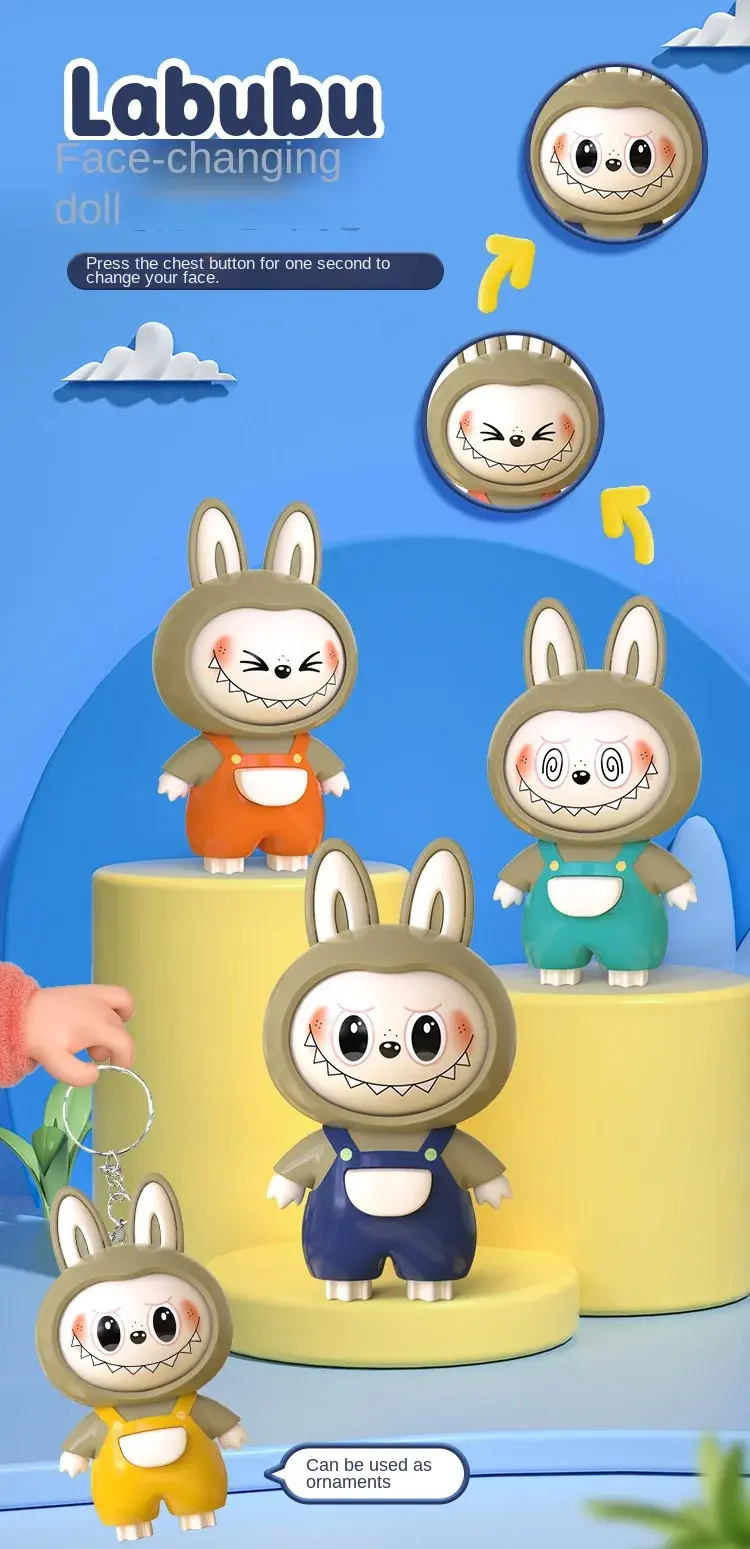 Labbubu Face Changing Doll main product view with colorful masks
